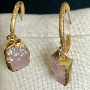Gold & Rose Quartz Hoops